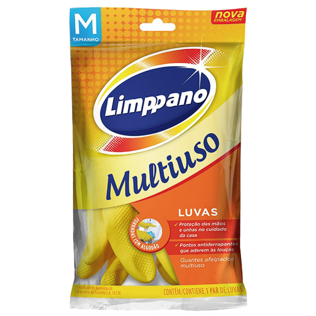 Luva Multiuso Amarela Forrada Com Algodão Limppano M
