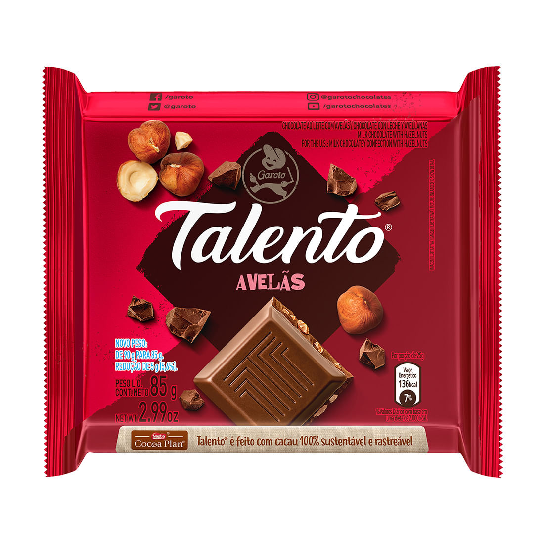 Chocolate Ao Leite Com Avelãs Garoto Talento 85g