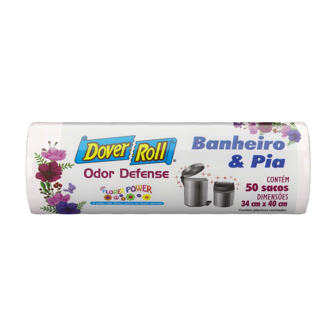Saco Para Lixo Pia E Banheiro Flower Power 10l Dover-Roll Odor Defense 50 Unidades