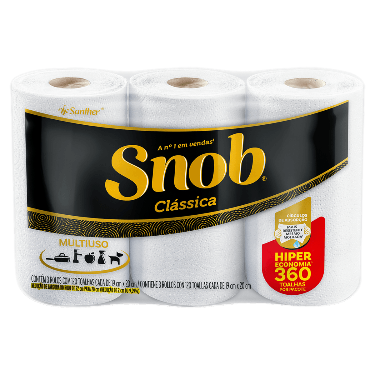 Toalha De Papel Folha Dupla Snob Clássica Pacote 3 Unid