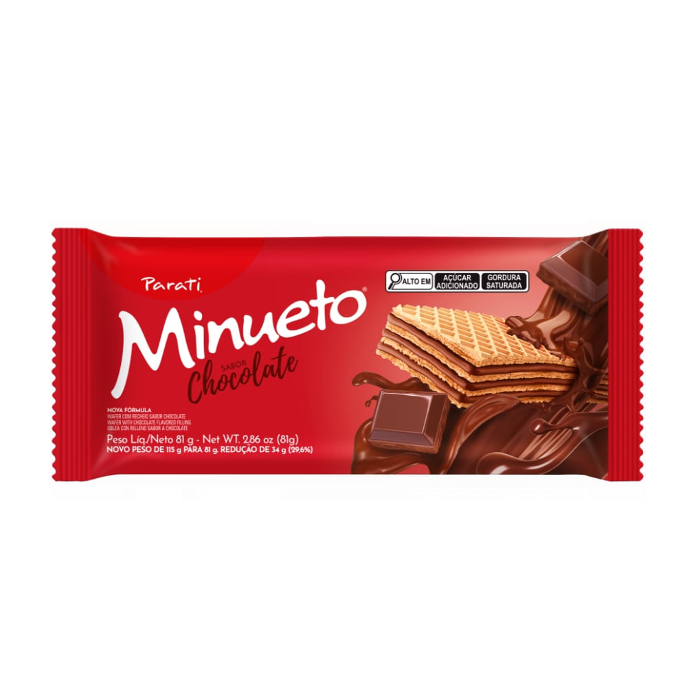 Biscoito Wafer Parati Minueto Sabor Chocolate 81g