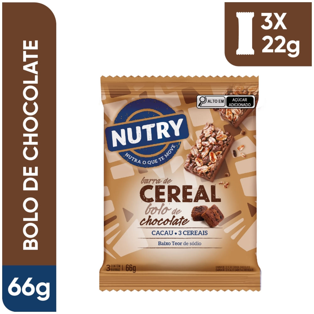 Barra De Ceral Nutry Bolo De Chocolate 66g C/3