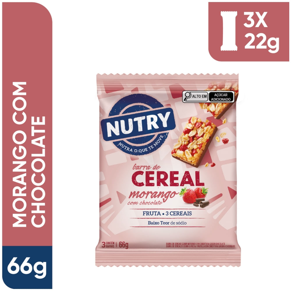 Barra De Ceral Nutry Morango E Chocolate 66g L4p3