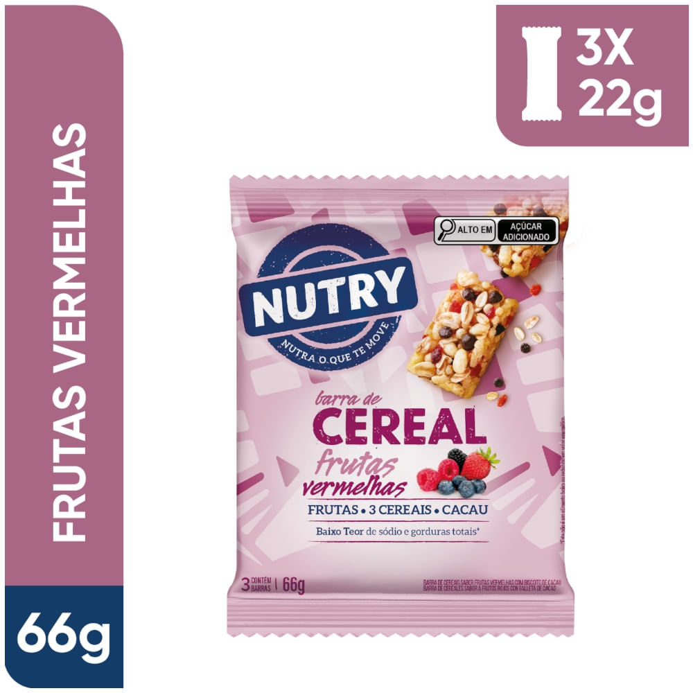 Barra De Ceral Nutry Frutas Vermelhas E Chocolate 66g