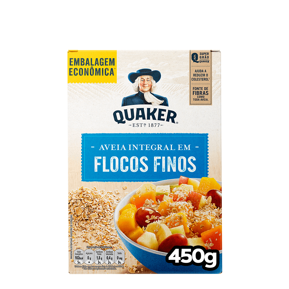 Aveia Em Flocos Finos Quaker Caixa 450g Embalagem Econômica