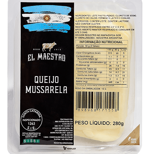 Queijo Mussarela El Maestro 280g Fatias