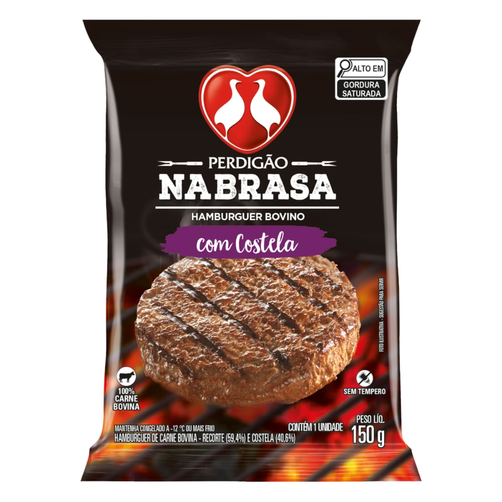 Hambúrguer De Carne Bovina Costela Perdigão Na Brasa Pacote 150g