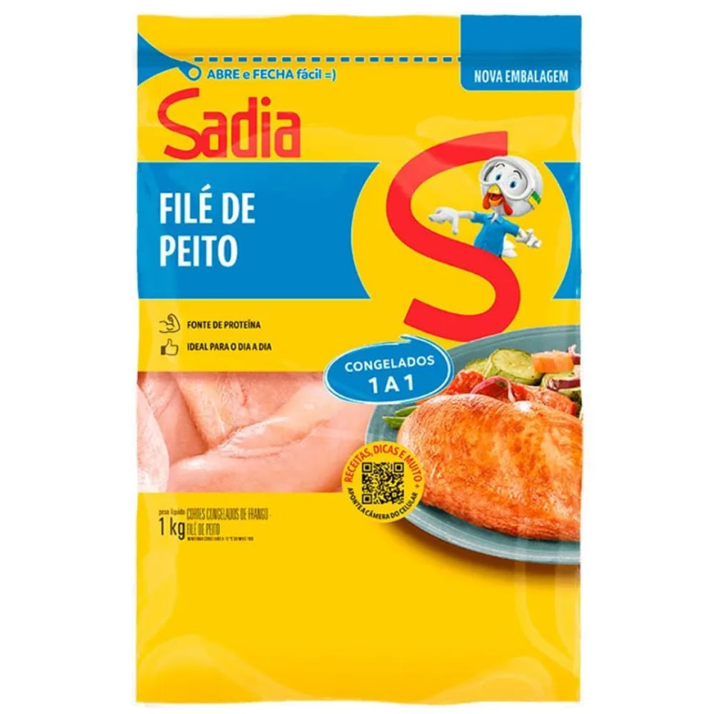 Filé De Peito De Frango Congelado Sem Pele Sem Osso Sadia 1kg
