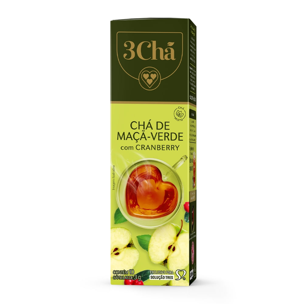Capsula De Chá Maça Verde Com Cranberry 3 Corações 10 Unidades