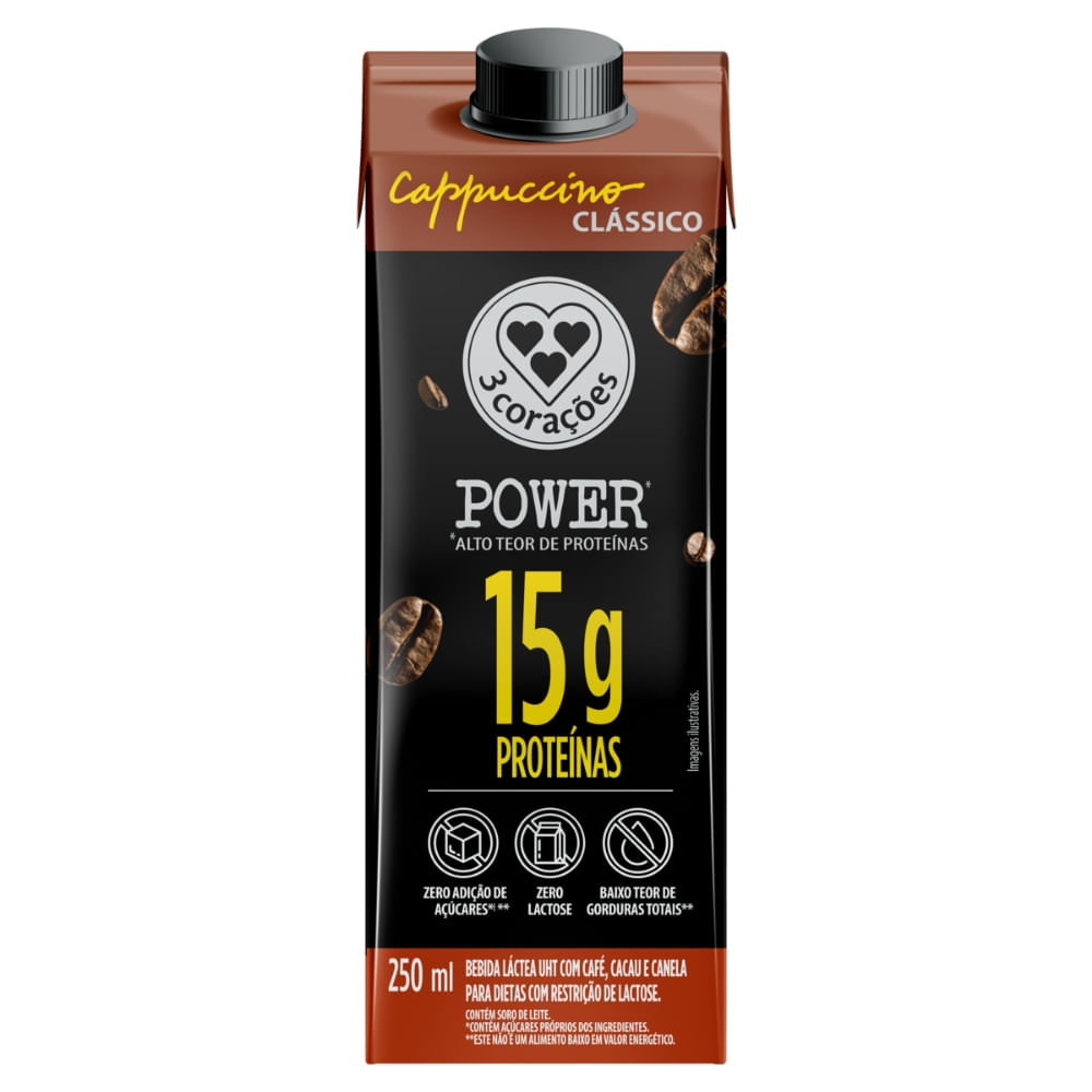 Bebida Láctea 15g Cappuccino Classico 3 Corações Power 250ml