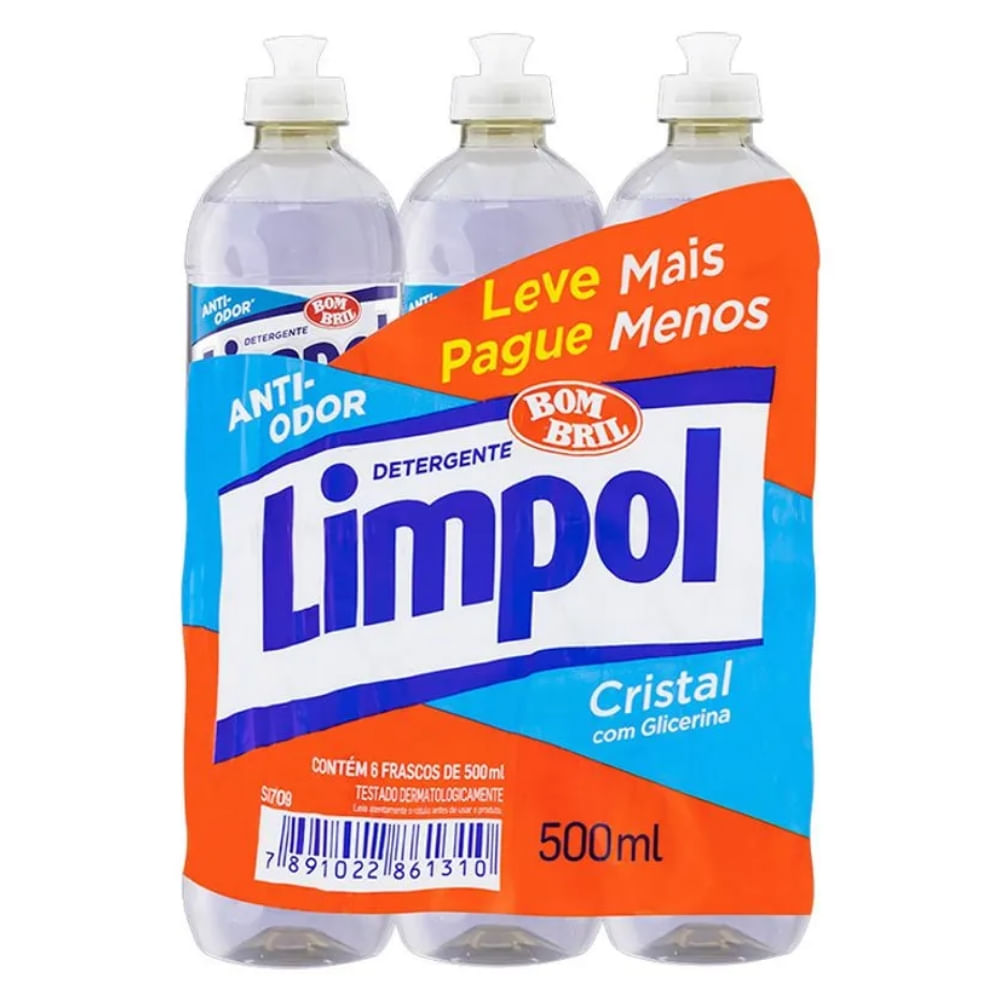 Detergente Líquido Cristal Limpol 6 Unidades 500ml Cada Leve Mais Pague Menos