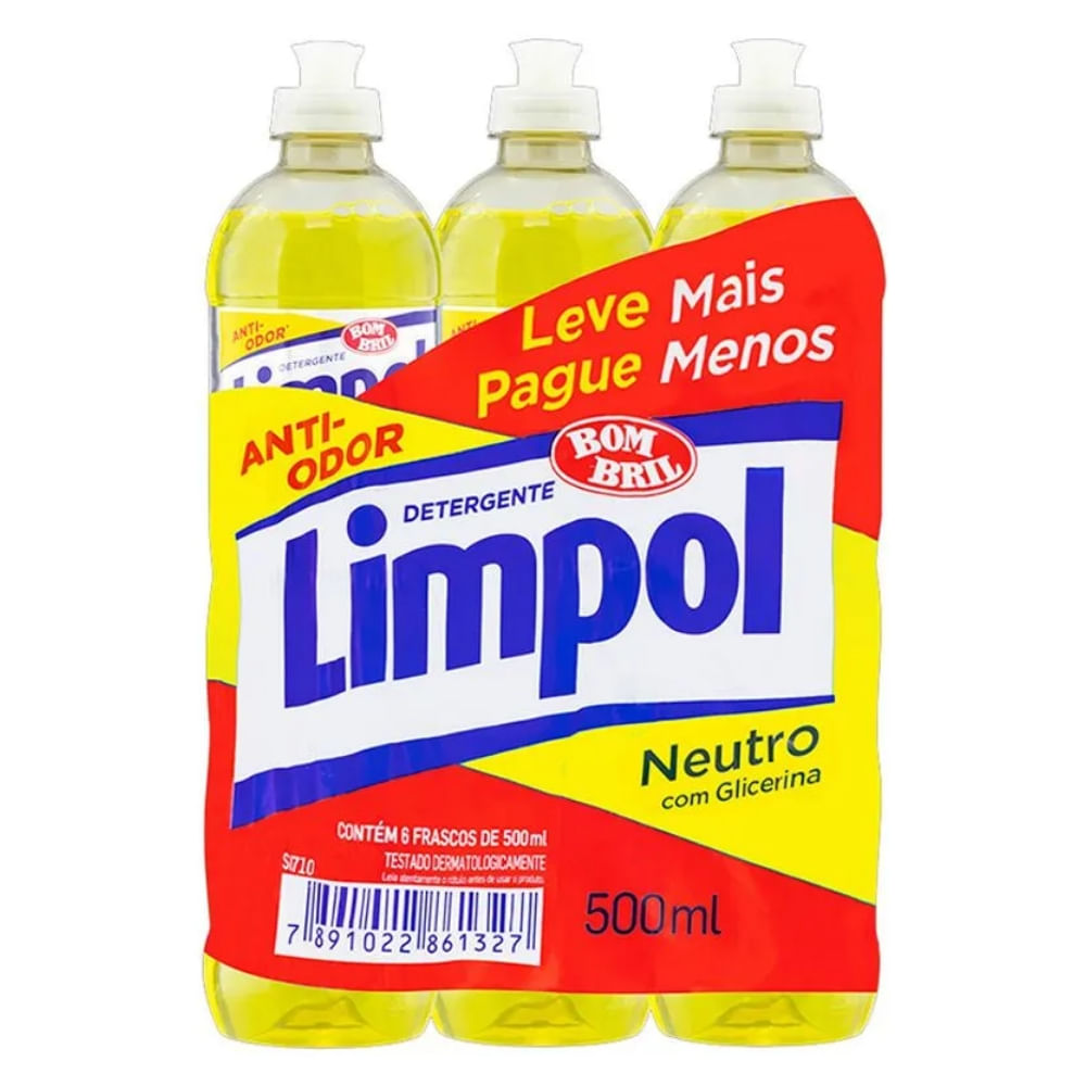 Detergente Líquido Neutro Limpol 6 Unidades 500ml Cada Leve Mais Pague Menos