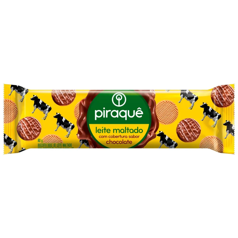 Biscoito Leite Maltado Cobertura Chocolate Piraquê 80g