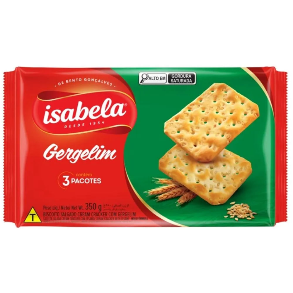 Biscoito Cream Cracker Com Gergelim Isabela 350g