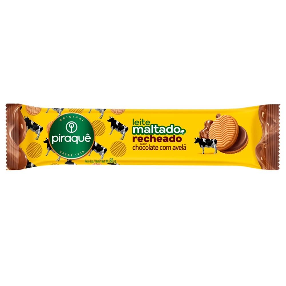 Biscoito Leite Maltado Recheio Chocolate Com Avelã Piraquê 85g