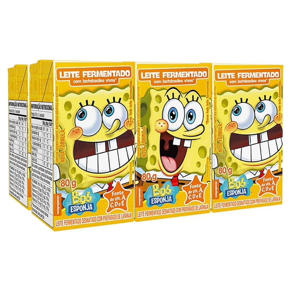 Pack Leite Fermentado Elege Bob Esponja Tradicional Caixa Com 6 Unidades 80g Cada