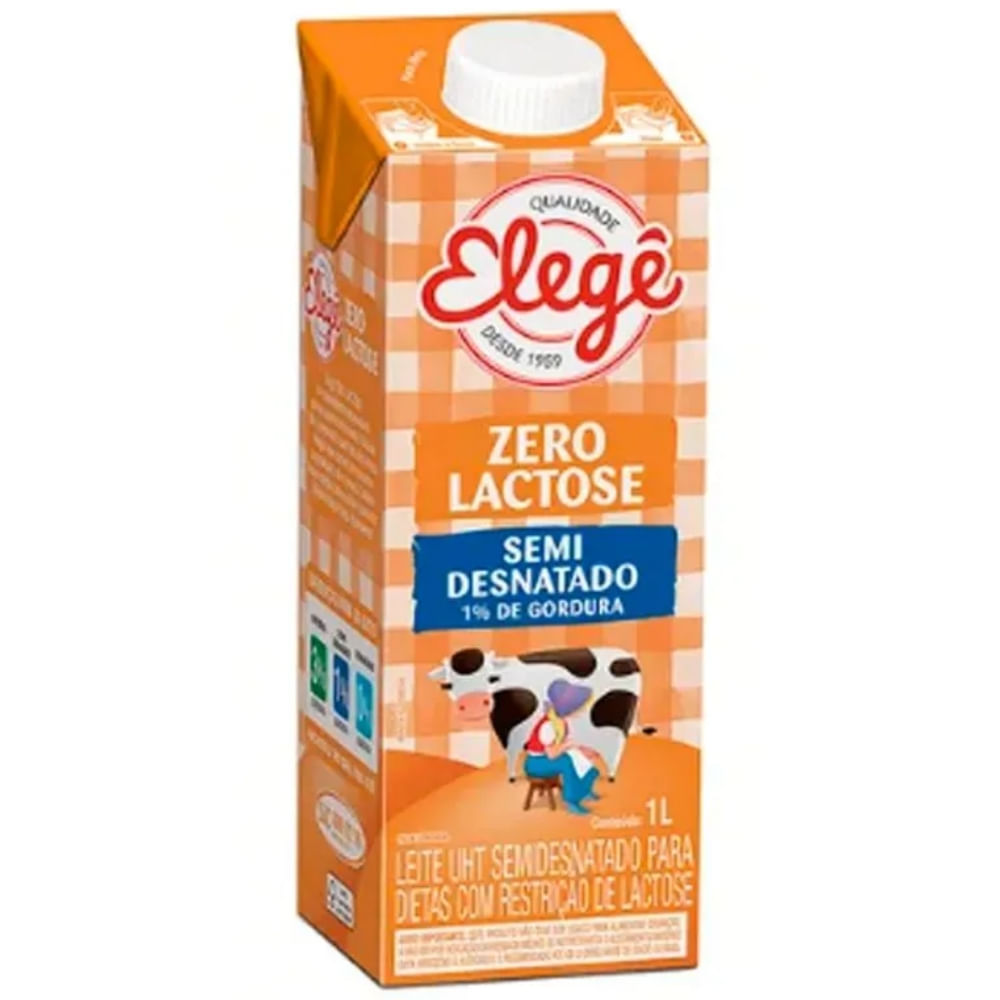 Leite Uht Semidesnatado Zero Lactose Elegê Caixa Com Tampa 1l