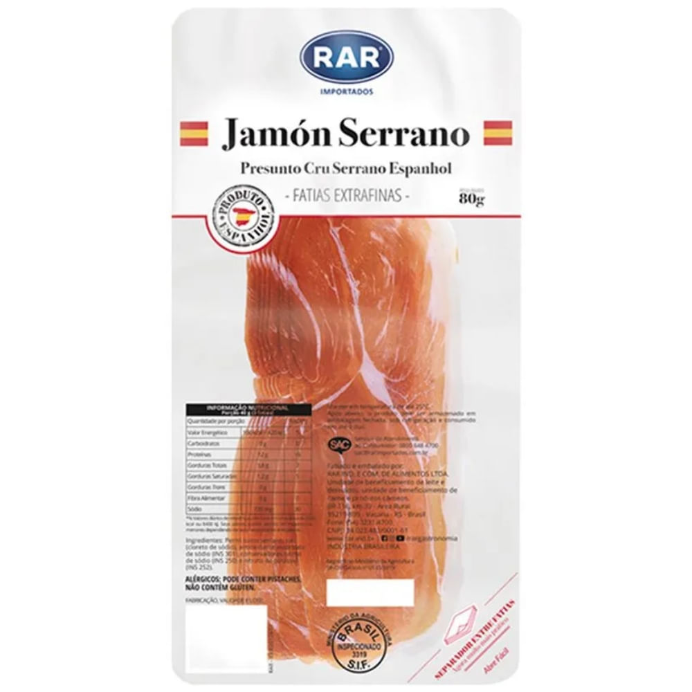 Presunto Cru Espanhol Rar 80g Fatiado