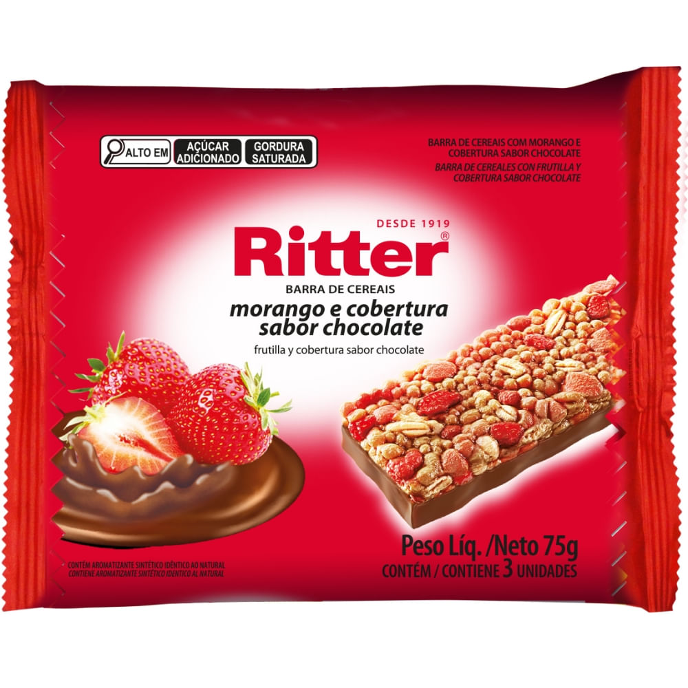 Barra De Ceral Ritter Morango E Chocolate 75g Contém 3 Unidades