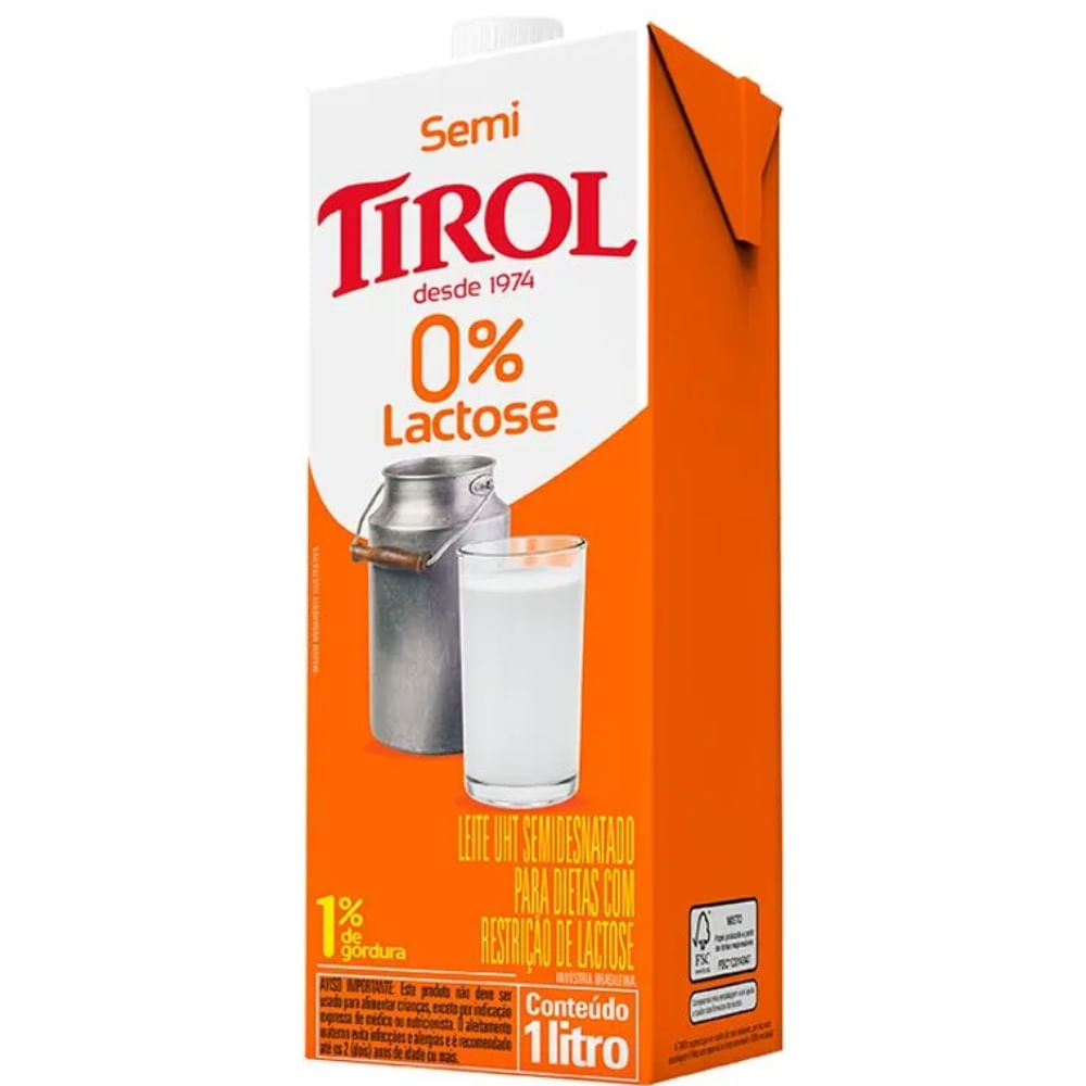 Leite Uht Semidesnatado Zero Lactose Tirol 1l