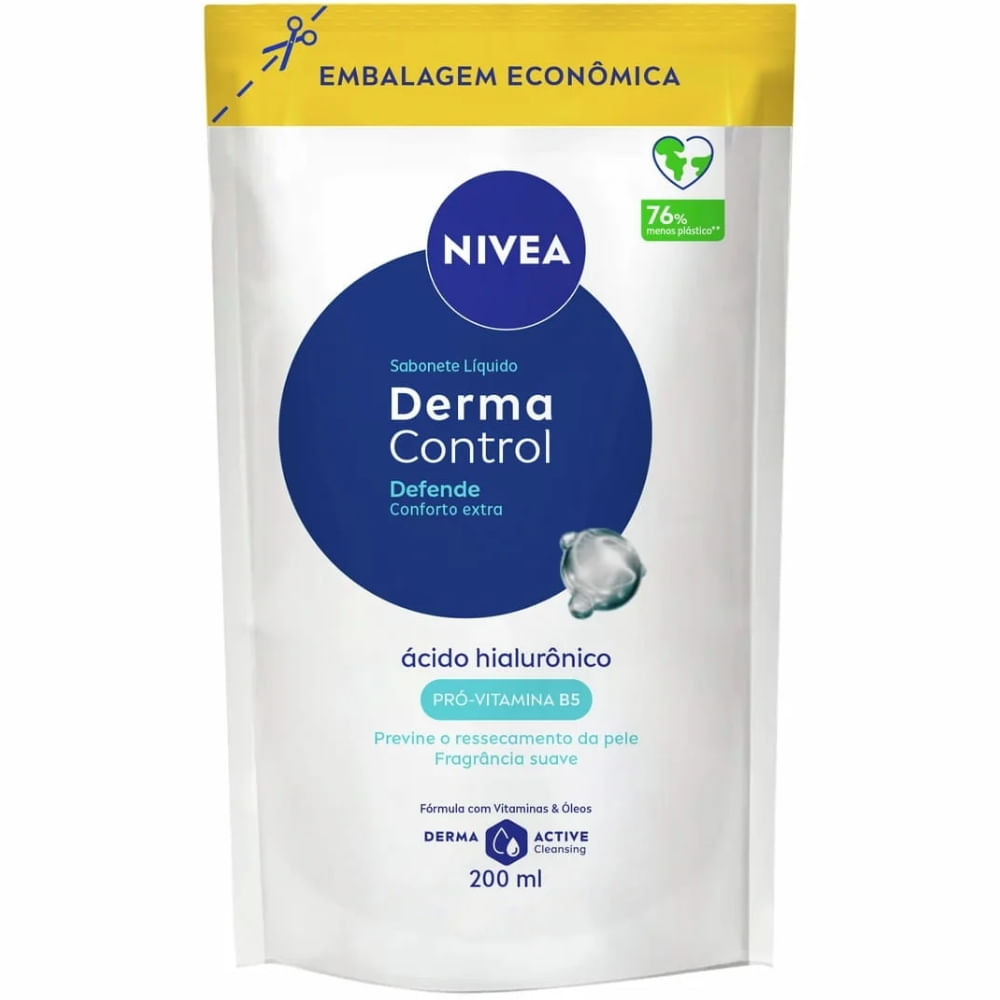 Sabonete Líquido Nivea Derma Control Defende Sachê 200ml Refil Embalagem Econômica