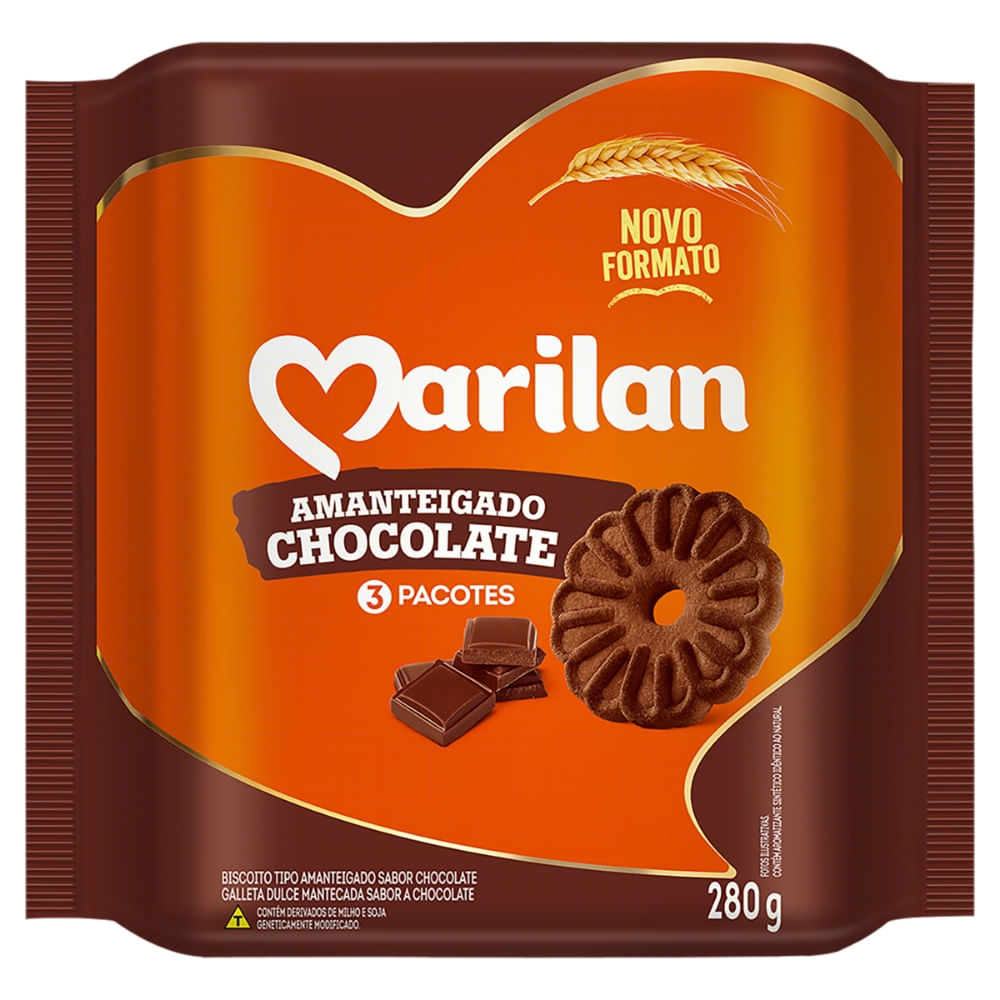 Biscoito Amanteigado Chocolate Marilan Pacote 280g