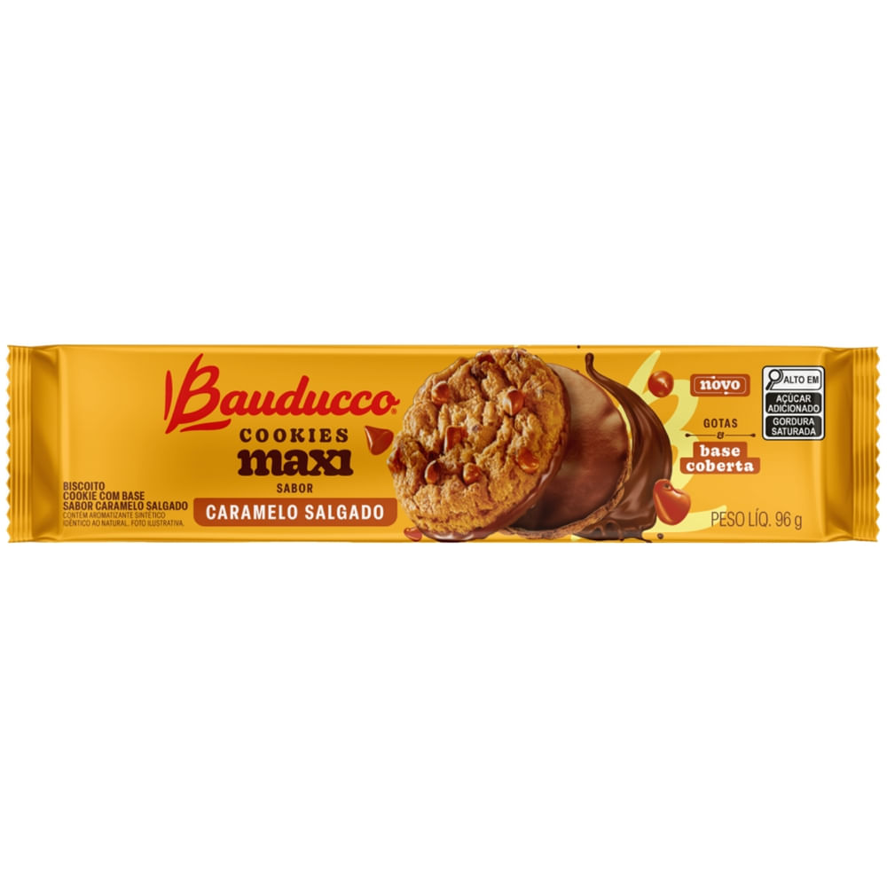 Biscoito Cookie Com Gotas E Cobertura De Caramelo Salgado Bauducco Maxi Pacote 96g