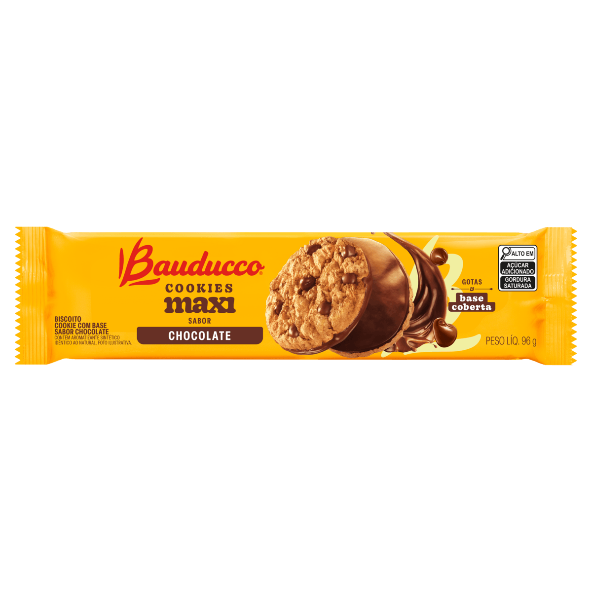 Biscoito Cookie Com Gotas E Cobertura Chocolate Bauducco Maxi Pacote 96g
