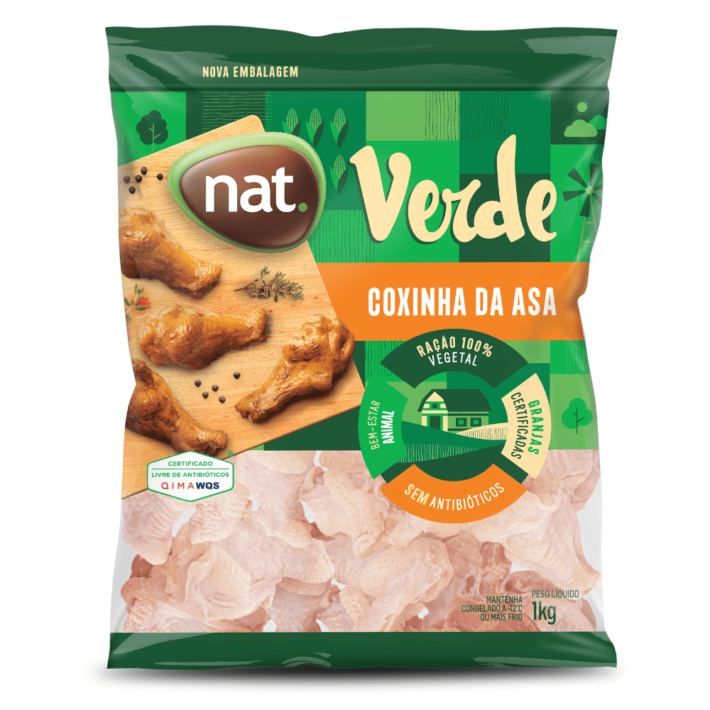 Coxinha Asa Frango Nat Verde 1kg Iqf