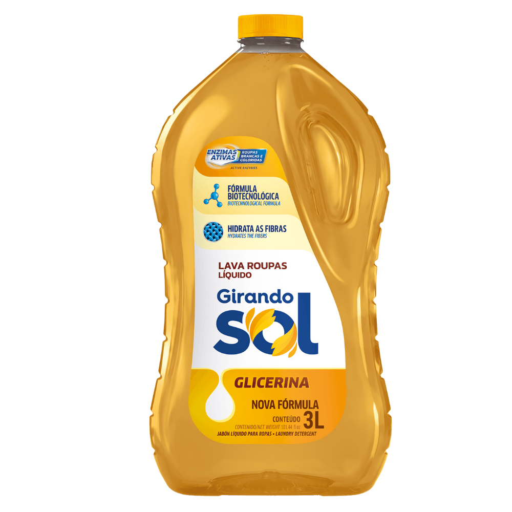 Lava Roupas Líquido Roupas Brancas E Coloridas De Glicerina Girando Sol Frasco 3l
