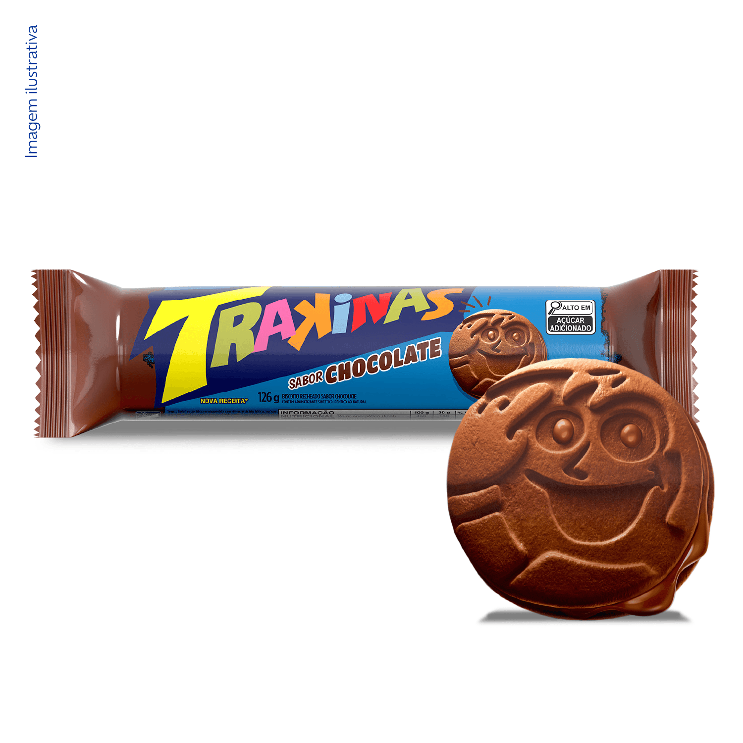 Biscoito Recheado Trakinas Sabor Chocolate - Pacote 126g