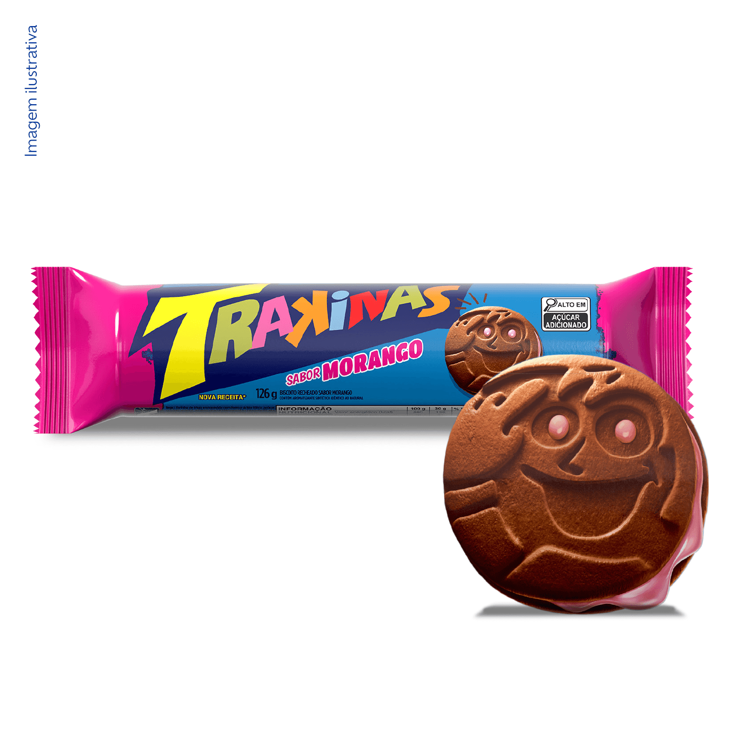 Biscoito Recheado Trakinas Sabor Morango - Pacote 126g