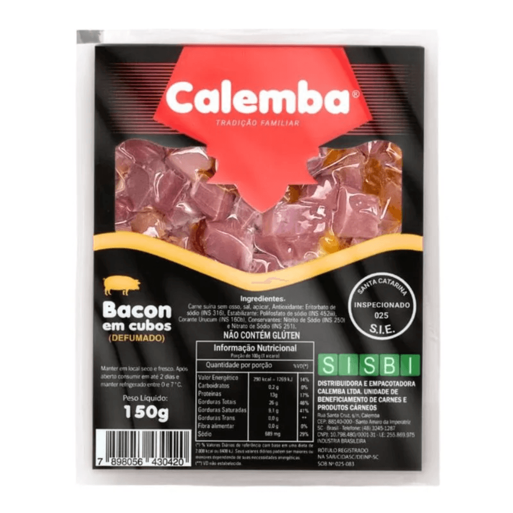 Bacon Em Cubos Defumado Calemba 150g